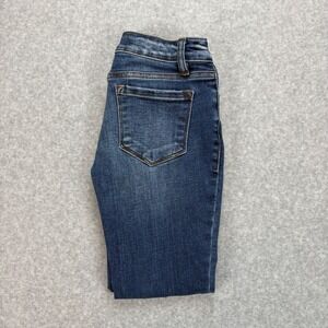 KanCan Skinny Jeans Girls 12 Blue Dark Wash Button Fly Frayed Hem Downtown